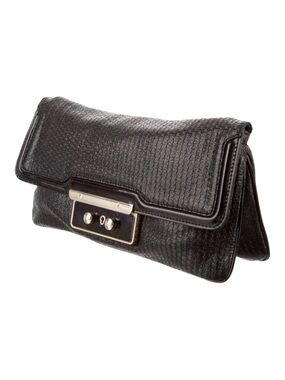 Stella McCartney black faux leather and gold clutch